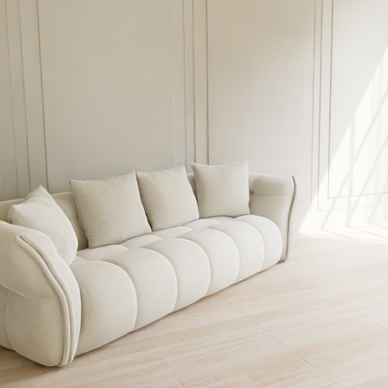 3D generated photo of a sofa in a living space using the London Dynamics photo studio