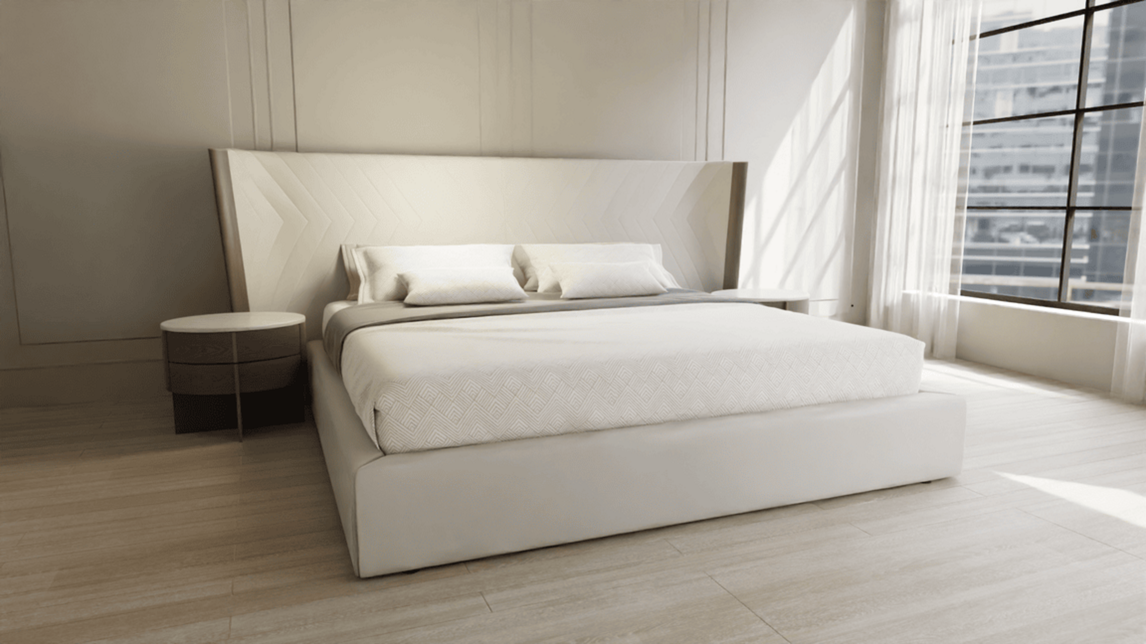 3D rendered photography of a bed in a bedroom