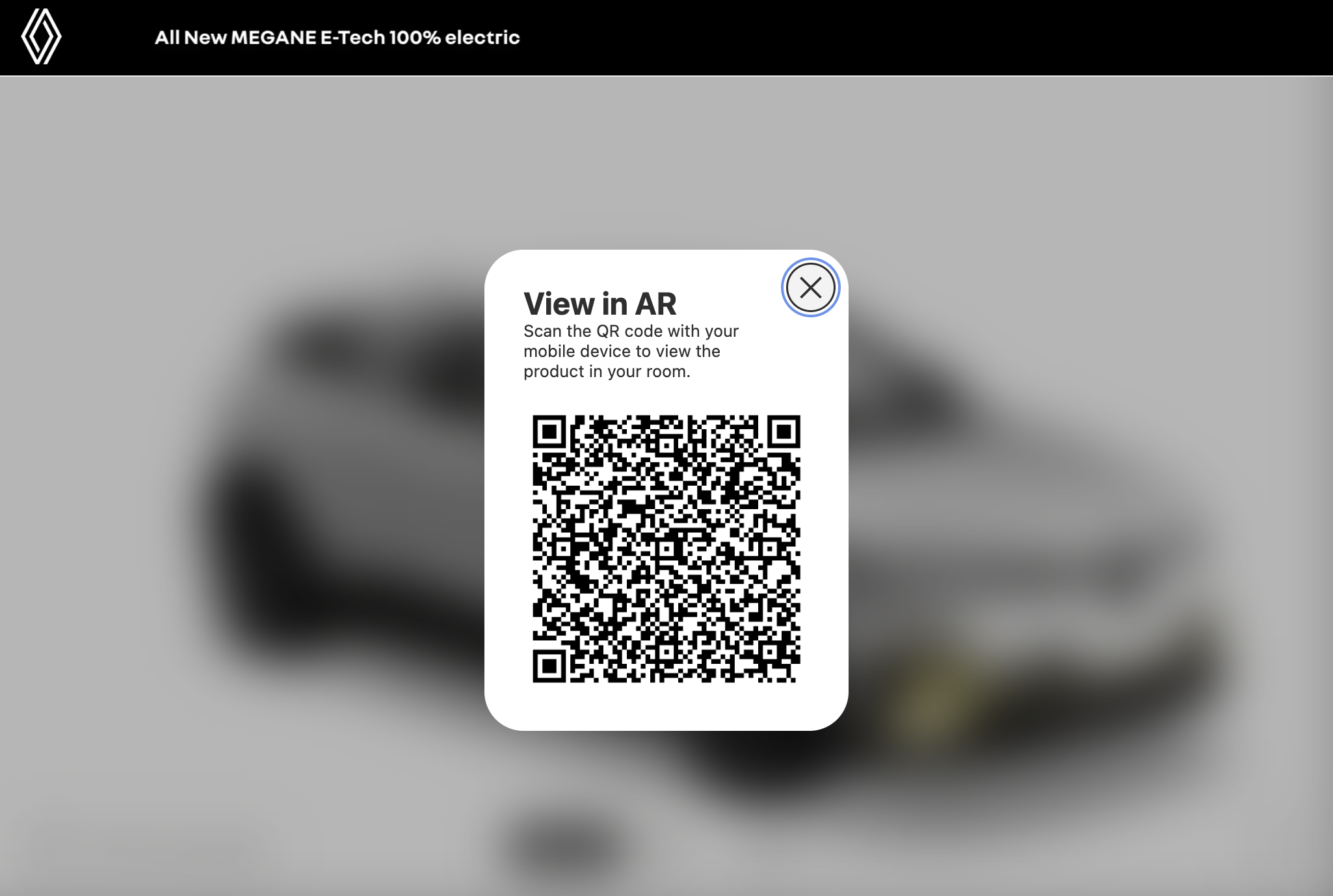 Screenshot of QR code to activate AR visualization for Renault Megane car