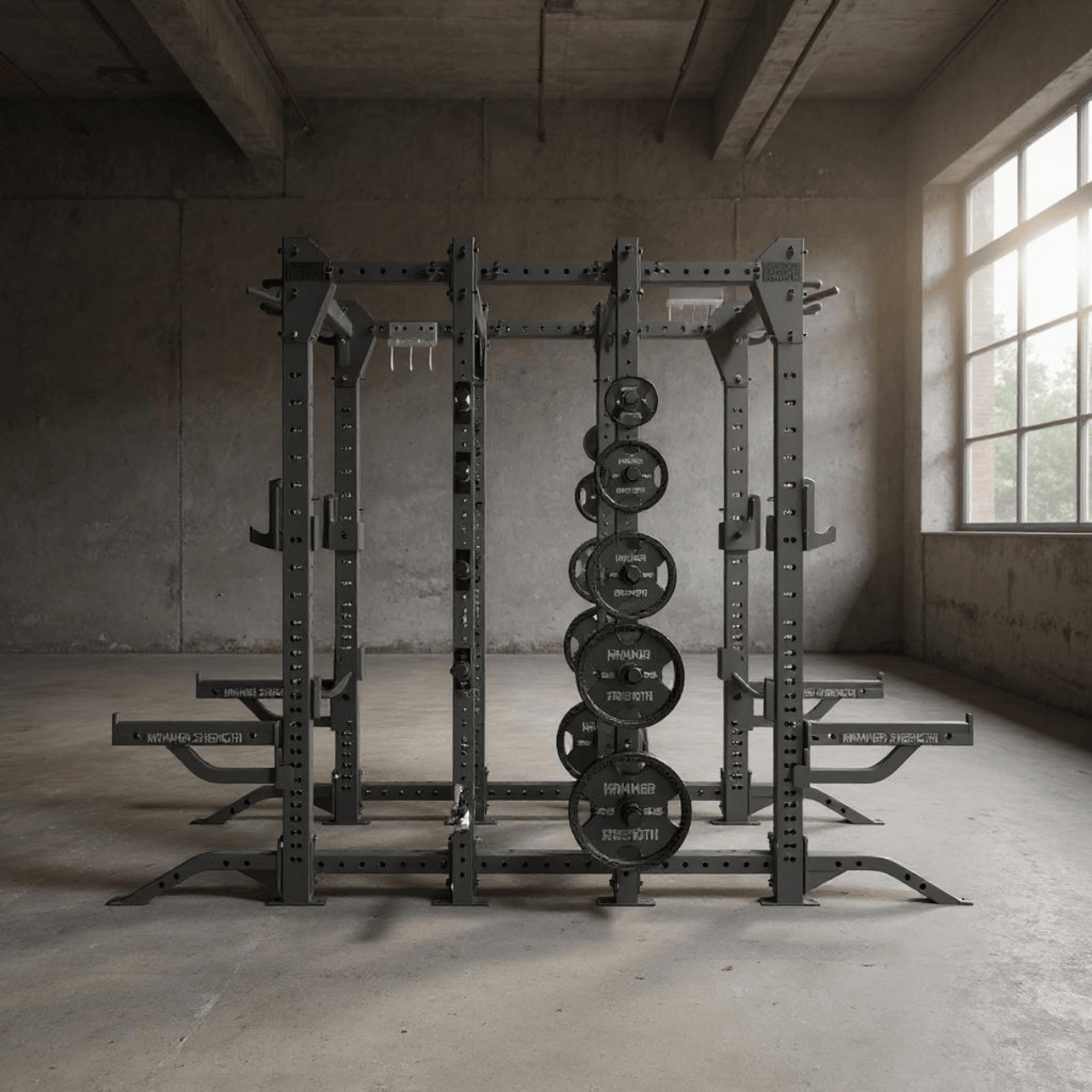 3D virtual photograph example of gym rack in concrete gym room scene